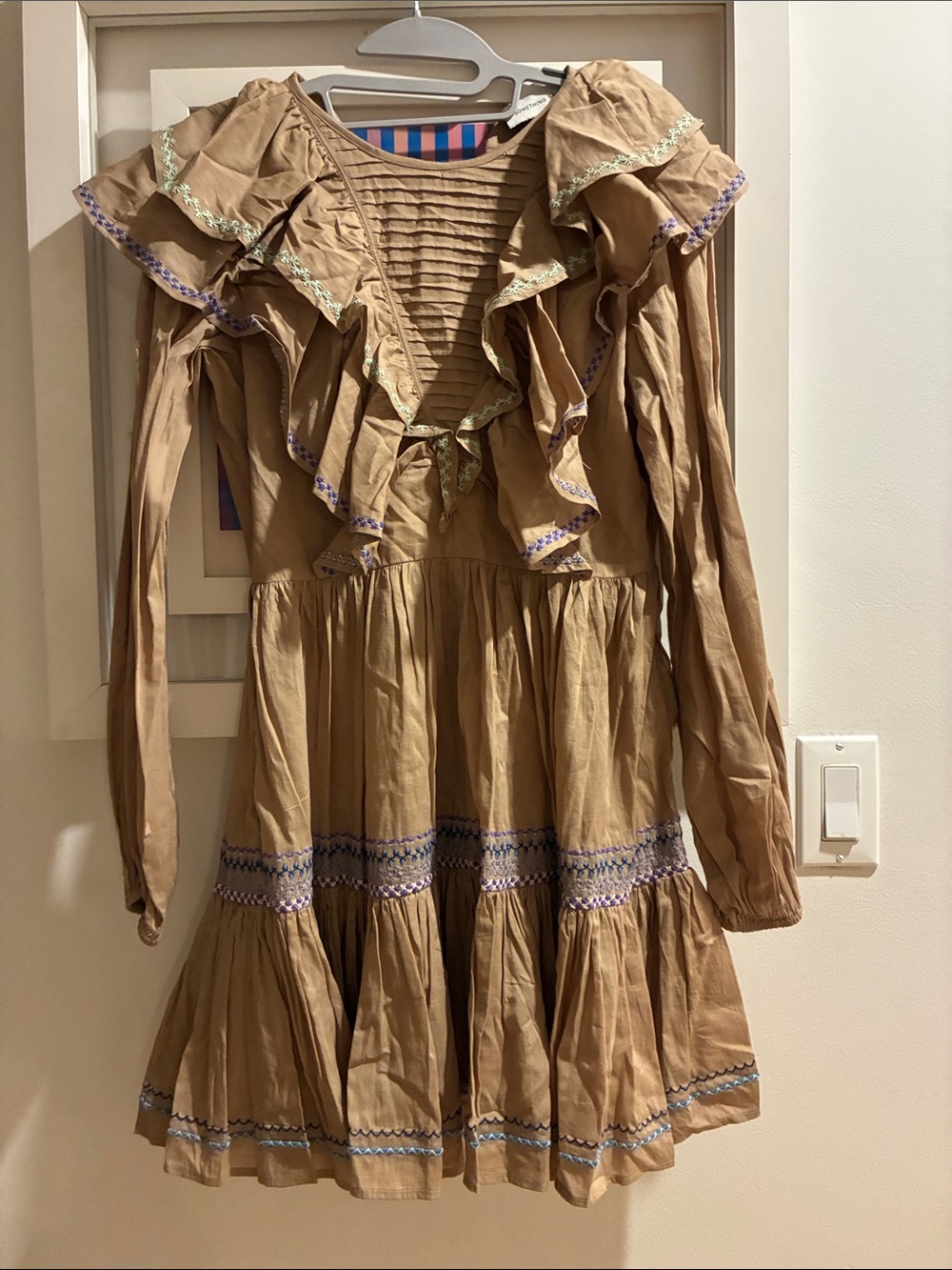Something Navy Brown Ruffle-Front Cotton Dress - Picture 1 of 2